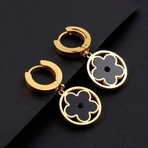Elegant Titanium Steel Earrings with Hollowed-Out Flower Design,